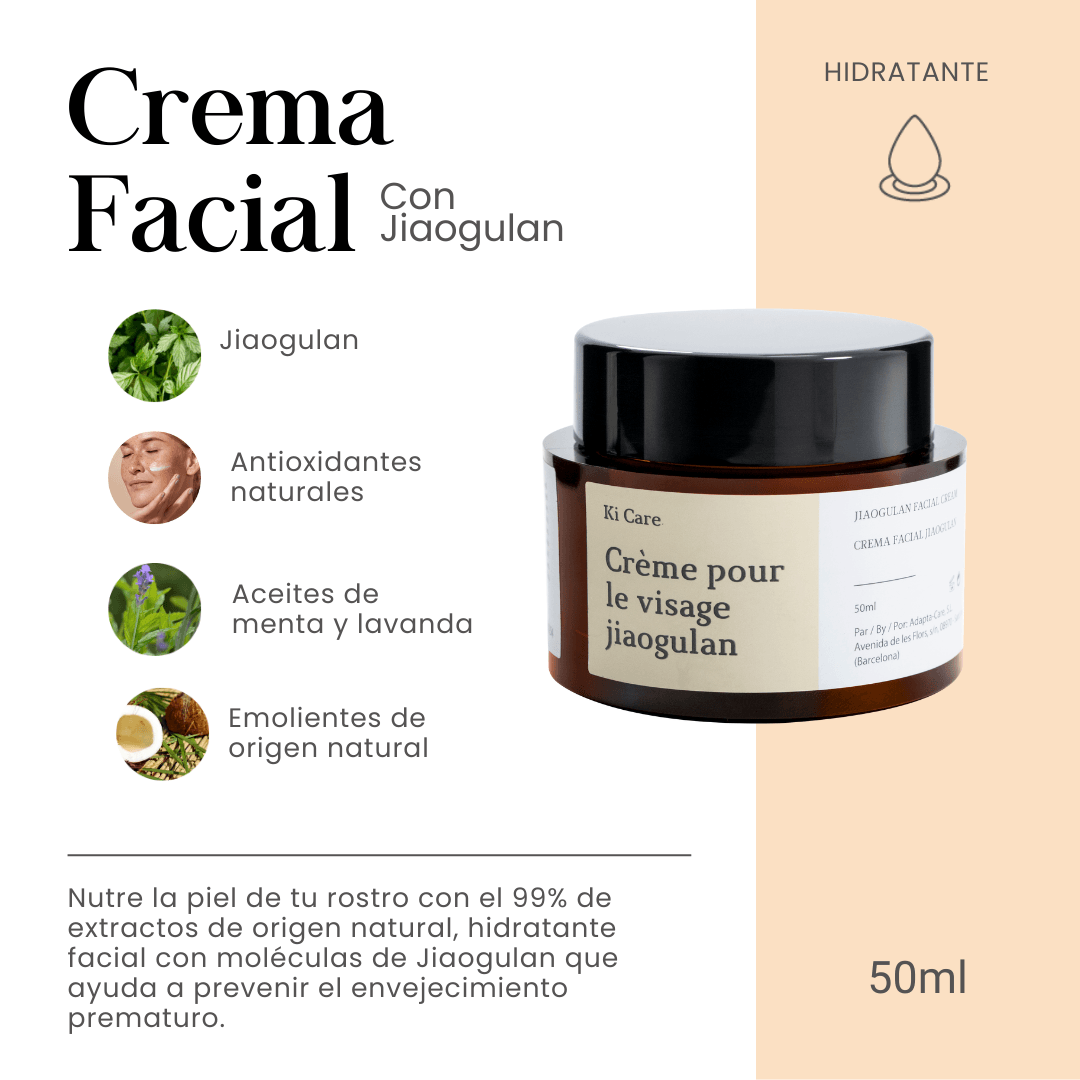 Crema Facial Hidratante con Jiaogulan, Antioxidantes Naturales, Aceites de Menta y Lavanda y Emolientes de Origen Natural