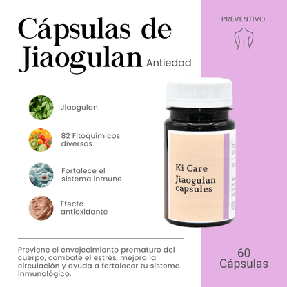 Jiaogulan Adaptogen: Balance and Well-Being. Antioxidant and Anti-Aging for the Skin - Natural Supplement of 60 Capsules