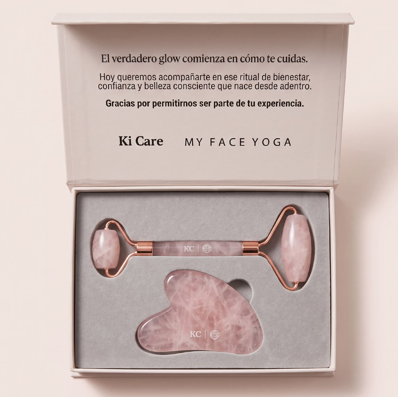 Set Gua Sha + Rodillo de Cuarzo Rosa