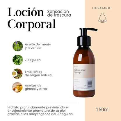 Loción Corporal Hidratante con sensación de Frescura con Aceite de Menta, Jiaogulan, Emolientes de Origen Natural y Aceites de Girasol y Arroz