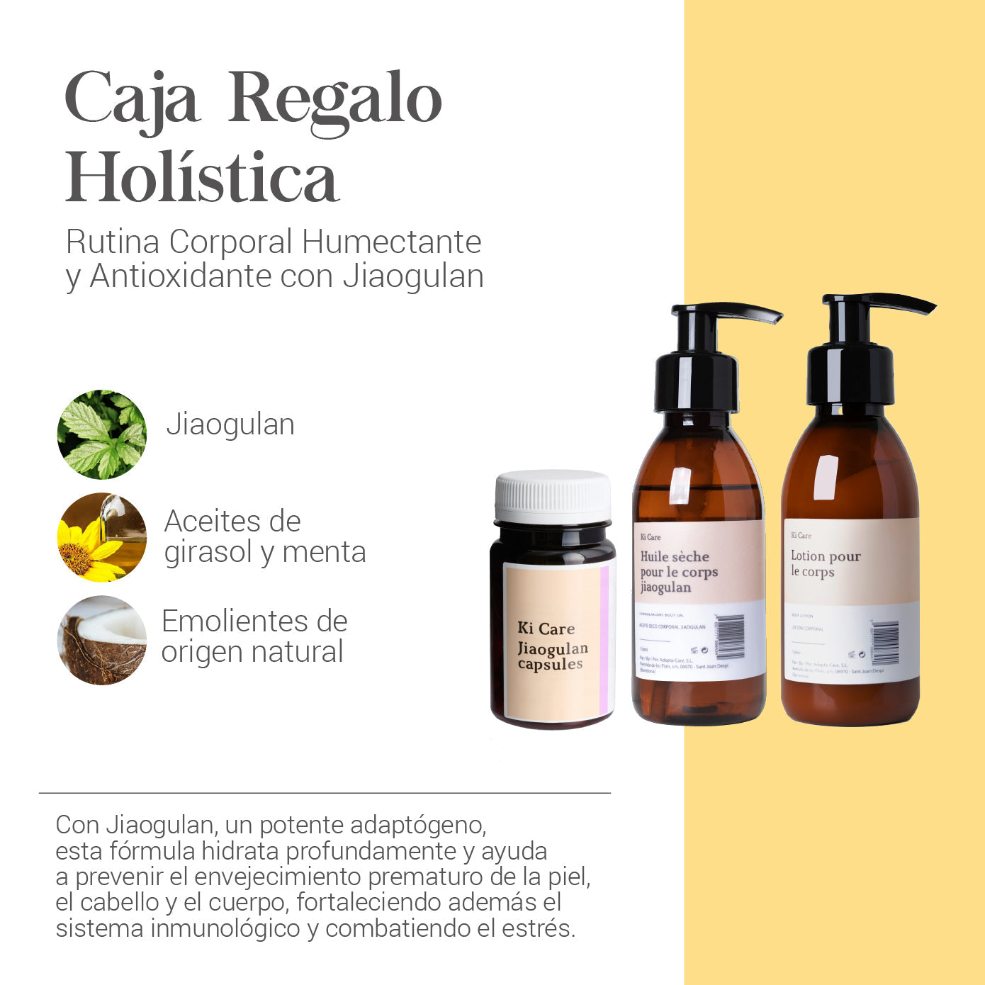 Capsulas de Jiaogulan, Aceite Seco y Loción Corporal. Rutina Holistica para el bienestar